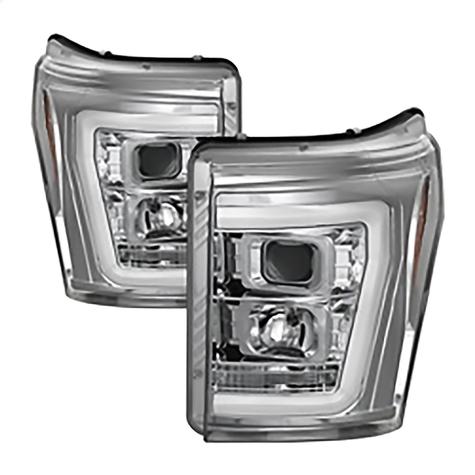 2011-2016 Ford F250 & F350 Super Duty; Version 2 Projector Headlights; Light Bar DRL; Chrome