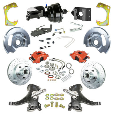 The Right Stuff 60-62 Chevy/GMC Truck/Sub 2" Drop, Power Front Disc Kit Red Calipers Black Upper 5x5 Bolt Pattern -
