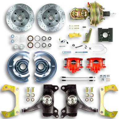 The Right Stuff 63-66 Chevy/GMC Truck/Sub, 2" Drop, Pwr Front Disc Brake Kit w/Red Calipers 5x5 Bolt Pattern - (TDC