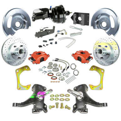 The Right Stuff 63-66 Chevy/GMC Truck/Sub, 2" Drop, Power Front Disc Kit Blk Calipers Red Upper 5x5 Bolt Pattern -