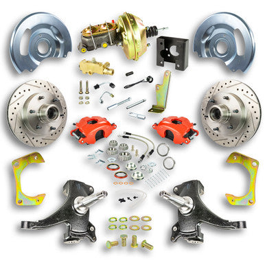 The Right Stuff 63-66 Chevy/GMC Truck/Sub, 2" Drop, Pwr Front Disc Brake Kit w/Red Calipers 6x5.5 Bolt Pattern - (T