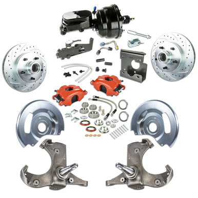 The Right Stuff 67-70 GM C10/C15 Truck/Sub w/2WD, Power Front Disc Kit, Red Calipers Black Upper 5x5 Bolt Pattern - (TDC