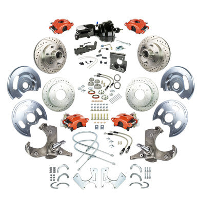 The Right Stuff 67-70 GM C10/15 Truck/Sub w/2WD Power 4-Wheel Disc Kit, Red Calipers Black Upper 6x5.5 Bolt Pattern - (T
