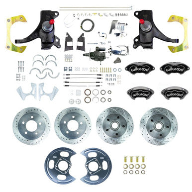 The Right Stuff 73-87 C10 Truck 2" Drop Chrome Hydraulic Assist 4-Wheel Kit Blk Wilwood Calipers - (THB7355DBXP)