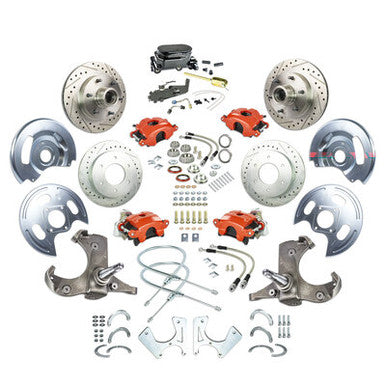 The Right Stuff 63-70 GM Truck & Sub, 2" Drop Std 4-Wheel Disc Brake Kit, Red Calipers Blk Upper - (TSD6346DZY)
