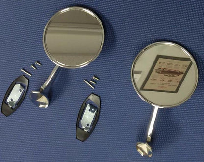 1965 1966 CHEVROLET IMPALA FACTORY CHROME STEEL DOOR MIRROR SET W/ BOWTIE NEW