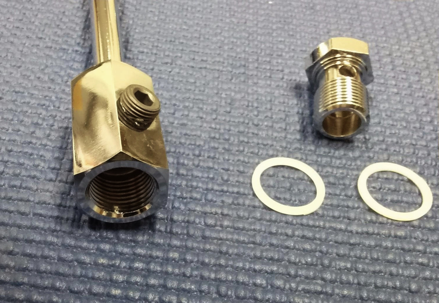 CHROME STEEL INLET FUEL LINE W/ PRESSURE GAUGE F/ EDELBROCK & CARTER CARBURETORS