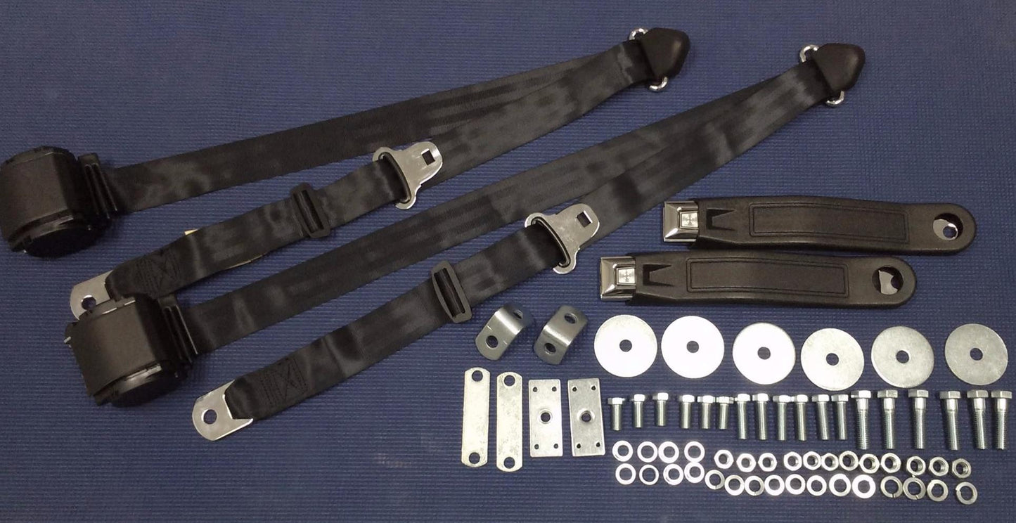 1965-1973 FORD MUSTANG 3 POINT RETRACTABLE OE STYLE BLACK SEAT BELTS SETS