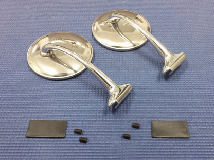 STREET ROD RAT ROD TRUCK LONG ARM OUTER PEEP MIRROR SET CHROME STAINLESS STEEL