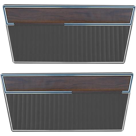 1968-77 Ford Bronco; Front Door Panels; Sierra Vinyl w/ Rosewood Inserts; Black