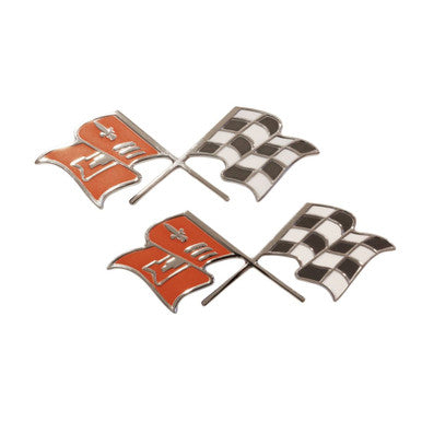 Trim Parts 1957 Chevrolet Car/Corvette Front Fender Fuel Injection "X-Flag" Emblems, Pair - (1450)