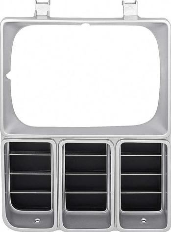 1981-82 Chevrolet; Pickup; Blazer; Suburban; Headlamp Bezel; Single Headlamp; Argent Silver & Black; RH, Passenger Side
