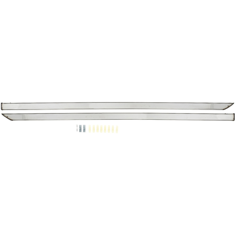 152991 - 1959-60 Chevrolet Impala; Rocker Panel Moldings; Stainless Steel; Pair; With Replacement Style Clips
