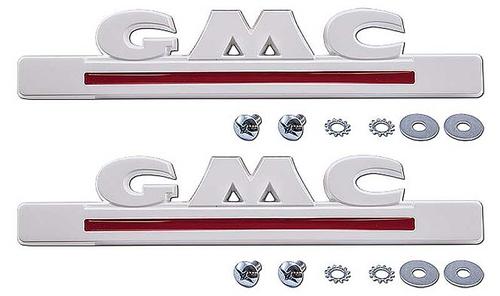 153390 - 1947-54 GMC; Hood Side Emblems; Painted White; Pair