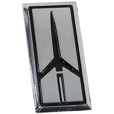 16501600 - 1984-85 Oldsmobile Cutlass; Tail Light Lens Emblem; Rocket Insiginia; 2-Door; Black and Brushed Chrome; Each