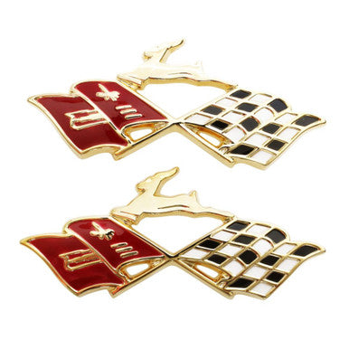 Trim Parts 1960 Chevrolet Impala Rear Quarter Panel Gold "X-Flag" Emblems W/Fasteners, Pair - (2089)