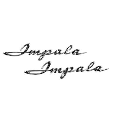 Trim Parts 1961 Chevrolet Impala Rear Quarter Panel "Impala" Script W/Fasteners, Pair - (2128)