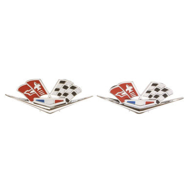 Trim Parts 1962-1963 Chevy Full Size 327/409 X-Flag Front Fender Emblem W/Install Tape, Pair - (2162)