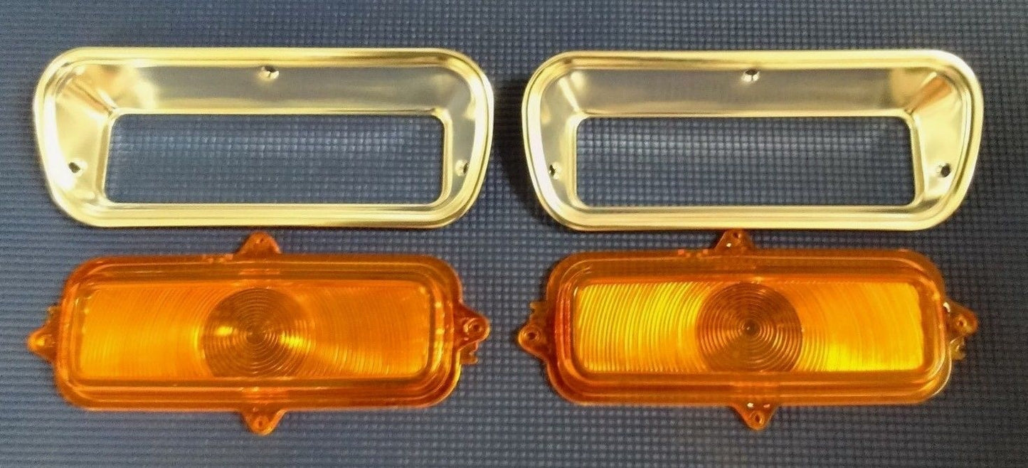 1963-1966 CHEVROLET PICK-UP TRUCK FRONT PARK LAMP LIGHT LENS AND BEZEL SET