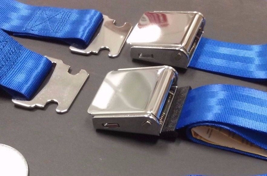 1955-1972 CHEVROLET GMC PICKUP TRUCK VINTAGE CHROME 2 BRIGHT BLUE SEAT BELT SETS