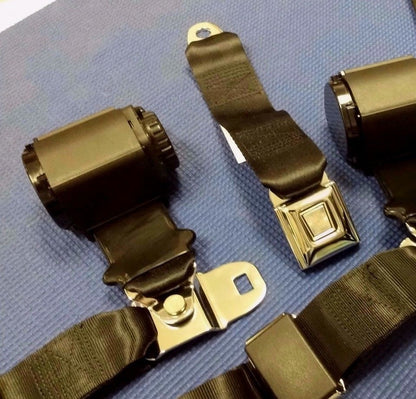 1970 -1973 CHEVROLET CORVETTE FACTORY FIT RETRACTABLE BLACK SEAT BELTS 2 SETS