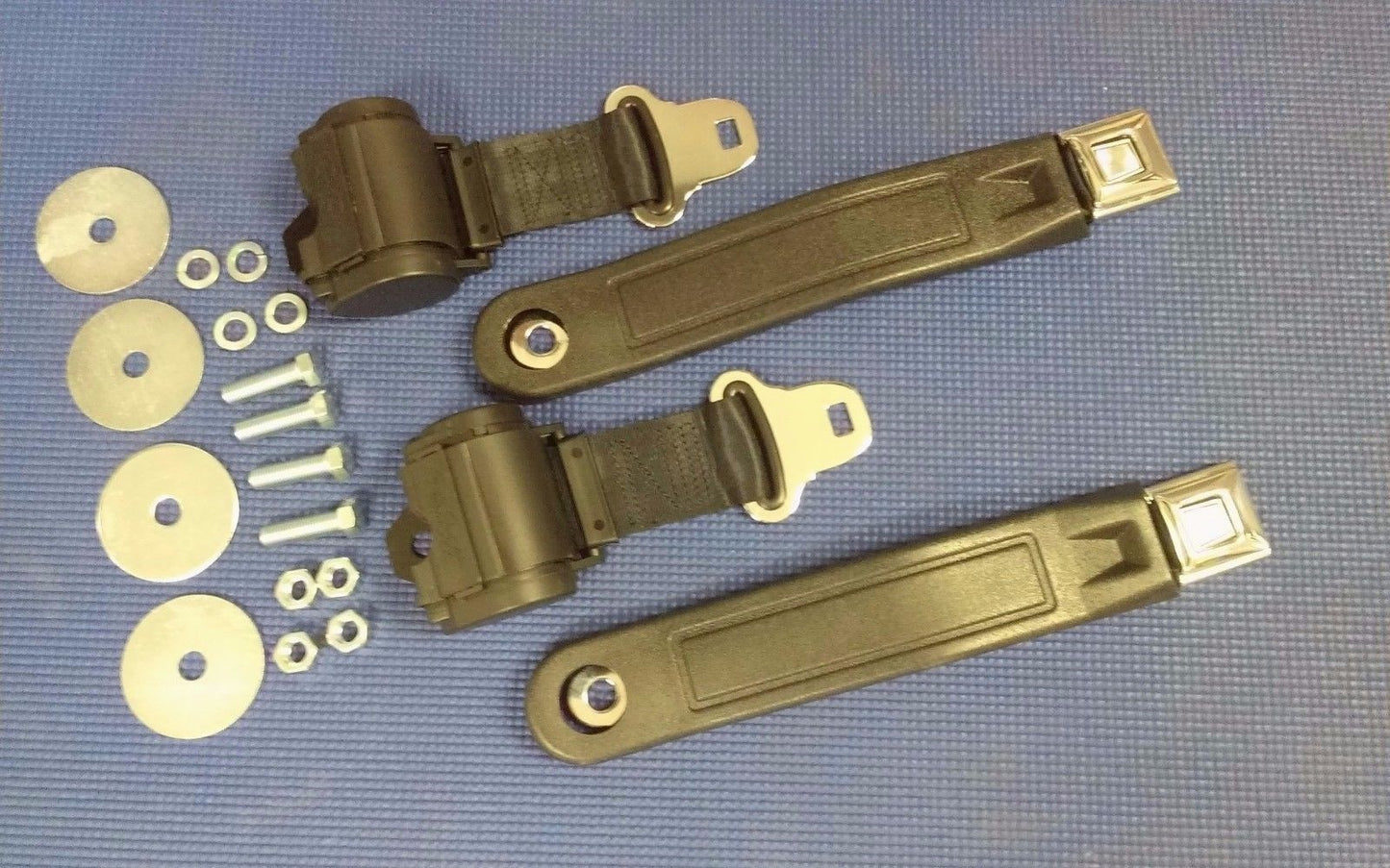 RETRACTABLE BLACK SEAT BELTS OE STYLE BUCKLE HOT ROD MUSCLE CAR TRUCK 2 SETS NEW