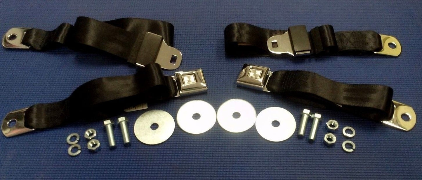 1964 - 1968 MUSTANG CAMARO NOVA CHEVELLE DART OE STYLE BLACK SEAT BELTS 2 SETS