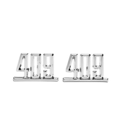 Trim Parts 1964 Chevrolet Full Size Car "409" Front Fender Emblem W/Fasteners, Pair - (2326)