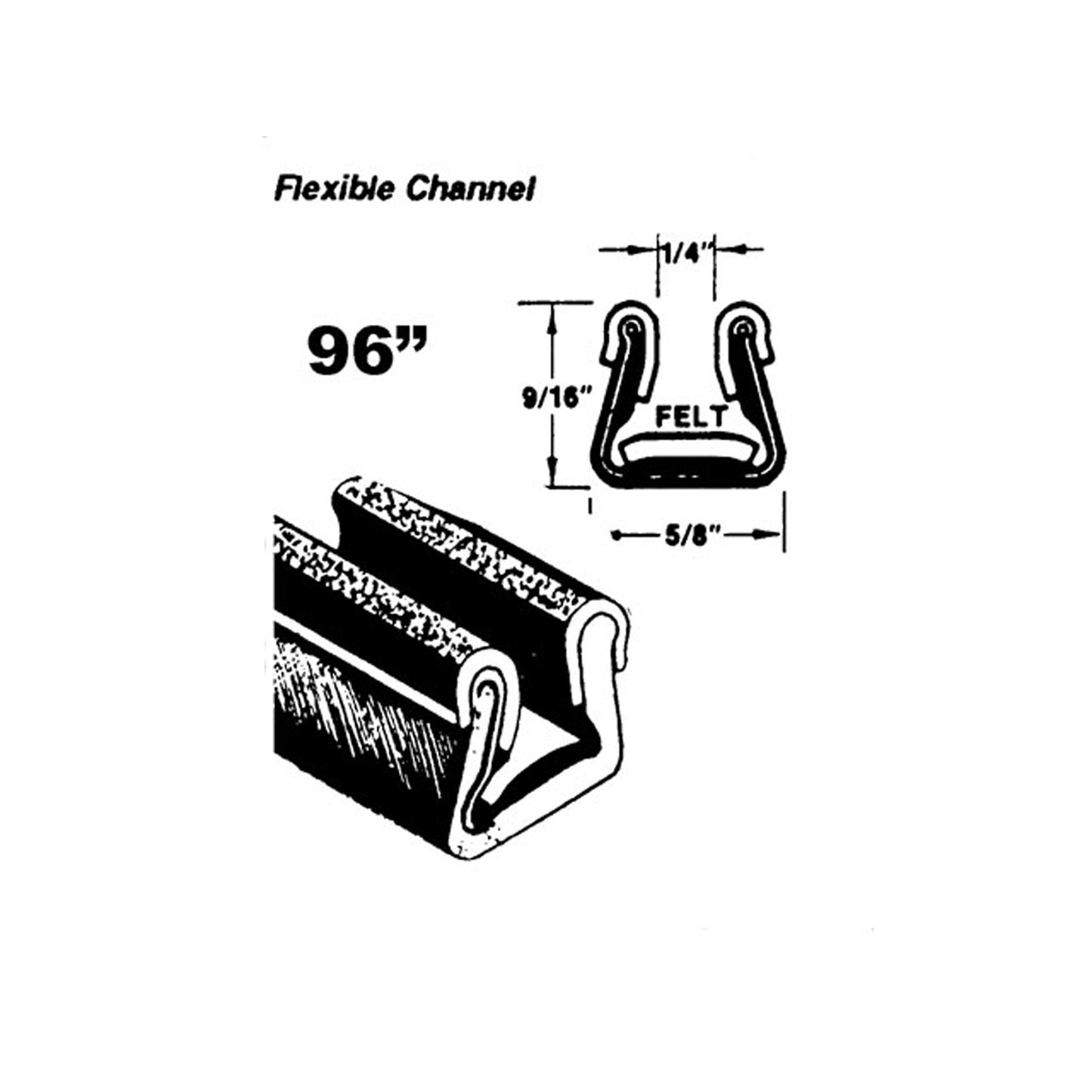 Flexible Glass-Run Channel With Pile Lining, Rubber covered, 96" Long - WC 9-96