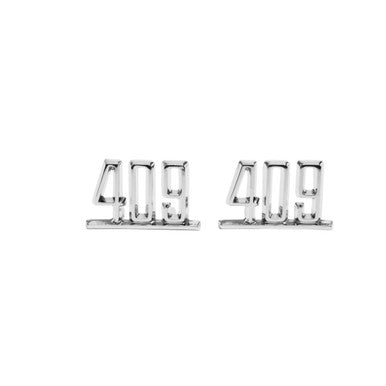 Trim Parts 1965 Chevrolet Full Size Car Front Fender "409' Emblem W/Fasterners, Pair - (2426)