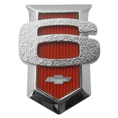 Trim Parts 1963 Chevrolet Chevy II/Nova 6-Cylinder Red Front Fender Shield Emblem, Pair - 3018