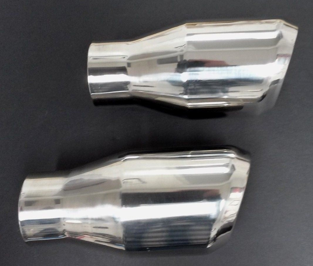 POLISHED STAINLESS DOUBLE WALL 2 EACH VERY NICE EXHAUST TIPS GREAT F/ MUSCLE CAR