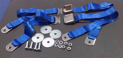 VINTAGE CHROME RETRO HOT ROD MUSCLE CAR TRUCK BRIGHT BLUE SEAT BELTS 2 SETS NEW