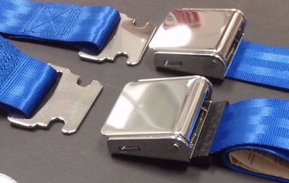 VINTAGE CHROME RETRO HOT ROD MUSCLE CAR TRUCK BRIGHT BLUE SEAT BELTS 2 SETS NEW