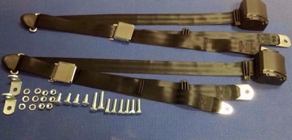 1973-1991 CHEVROLET PICKUP TRUCK 3PT RETRACTABLE BLACK & CHROME SEAT BELTS SETS
