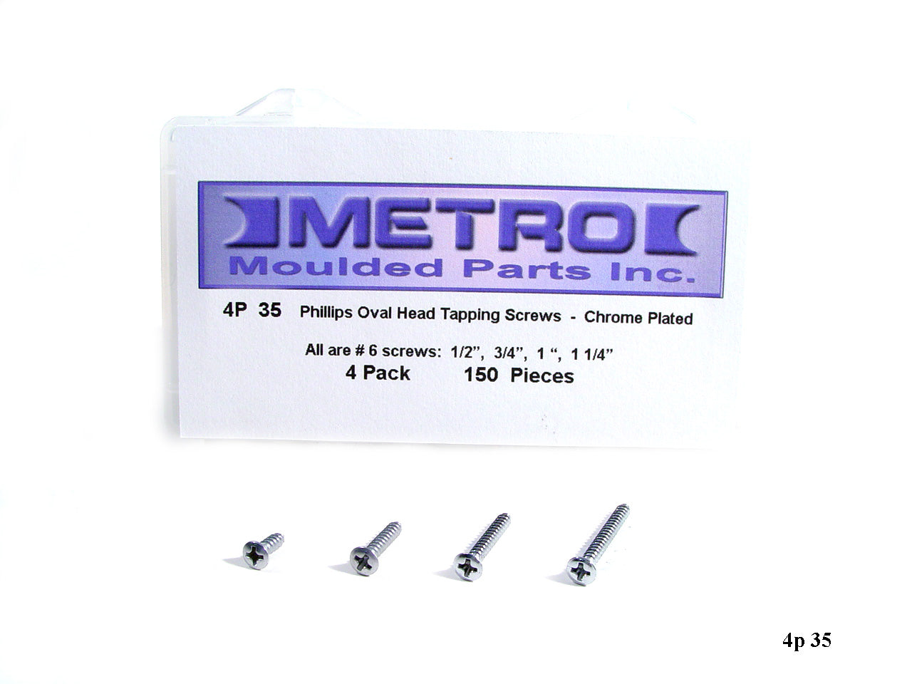 Phillips Oval Head Tapping Screws Chrome Plated 150-Piece Set - 4P 35