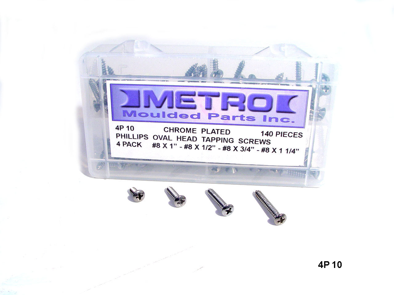 Phillips Oval Head Tapping Screws Chrome plated 140 Piece set - 4P 10