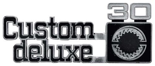 349684 - 1975-80 Chevy Pickup, Suburban; CUSTOM DELUXE 30 Front Fender Emblem; Each