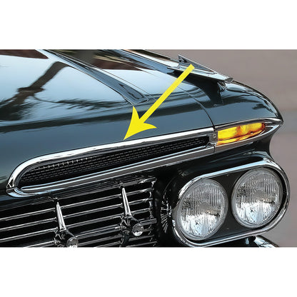 3755073 - 1959 Chevrolet Impala, Bel Air, Biscayne; Hood Grill Screen Upper Molding; LH Driver Side