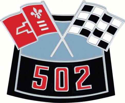 3874911 - 1965-76 Chevrolet; 502 Crossed Flags Air Cleaner Emblem; Die-Cast