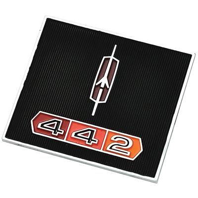 395166 - 1967 Oldsmobile 442; Dash Panel Emblem; Rocket 442 With Tri-color Bar; Black Background Accenting