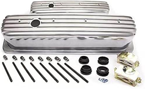 Tall Finned Polished Aluminum Center Bolt Valve Cover for Small Block Chevy
