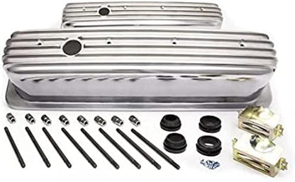 Tall Finned Polished Aluminum Center Bolt Valve Cover for Small Block Chevy
