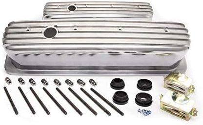 Tall Finned Polished Aluminum Center Bolt Valve Cover for Small Block Chevy