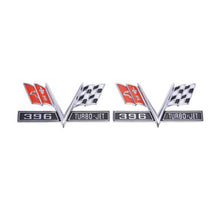Trim Parts 1965-67 Chevy Cars/El Camino Front Fender "X-Flag 396 Turbo Jet" Emblem, Pair - (4220)
