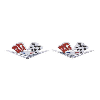 Trim Parts 1963-1966 Chevrolet Corvette Front Fender "X-Flag" Emblem W/Fasteners, Pair - (5218)
