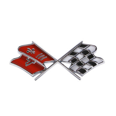 Trim Parts 1967 Chevy Corvette Front "X-Flag W/NCRS Orange Red" Emblem W/Fasteners, Each - (5235)