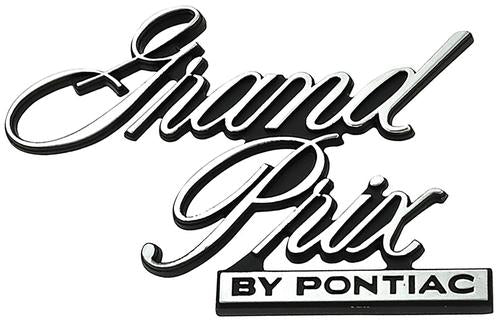 526599 - 1977 Pontiac Grand Prix; Header Panel Nameplate Emblem; Grand Prix By Pontiac