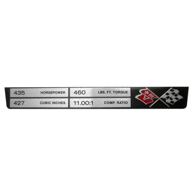 Trim Parts 1969 Chevrolet Corvette Engine Data "427/435/460/11.00:1" Plate, Each - (5904)