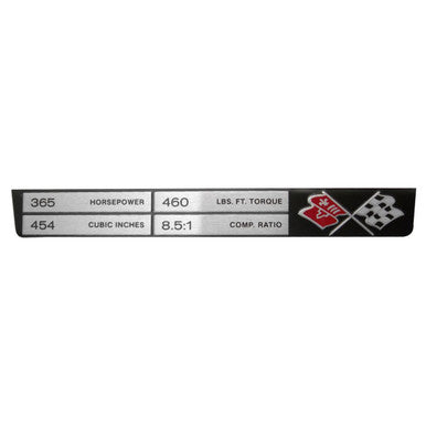 Trim Parts 1971 Chevrolet Corvette Engine Data "454/365/460/8.5:1" Plate, Each - (5909)